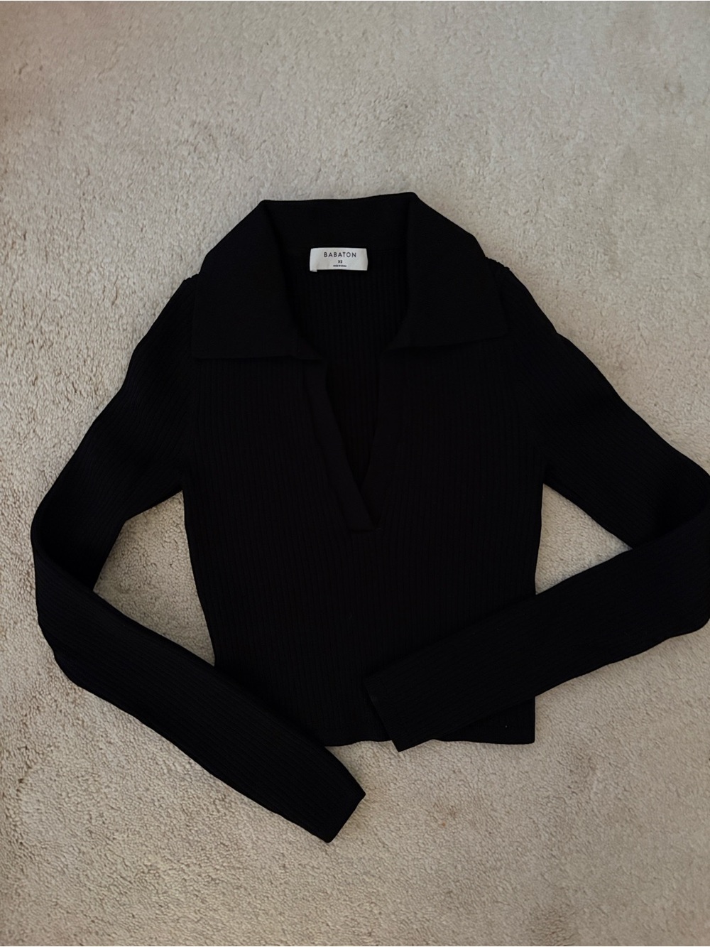 Aritzia Babaton Ribbed Collared V-Neck Sweater